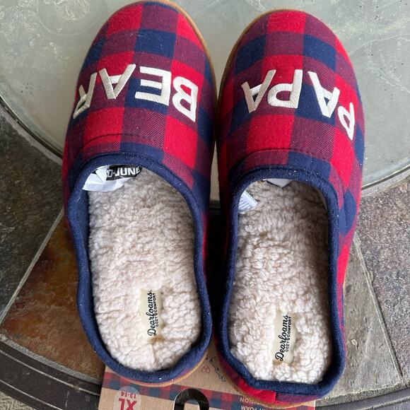 DearFoams Papa Bear Slippers Mens XL 13-14 Memory Foam Buffalo Plaid Cabincore - Picture 2 of 5